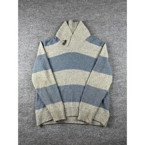 Gap Sweater Mens XL‎ Gray Blue Striped Lambswool Shawl Neck Toggle Pullover